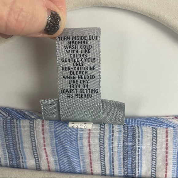 Catherines Boxy Tunic Top Blue Striped V-Neck Roll Tab Sleeves Flowy & Beachy 4X - Picture 12 of 13